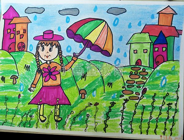 雨中的校园画画图片